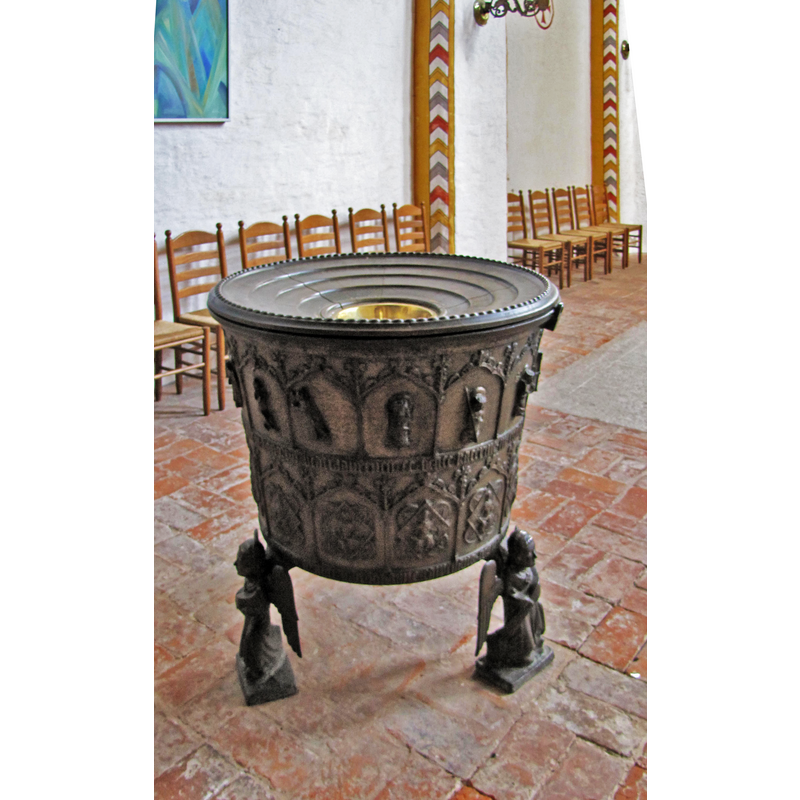 Source caption: "Baptismal font in St. Laurentius (Schönberg)"