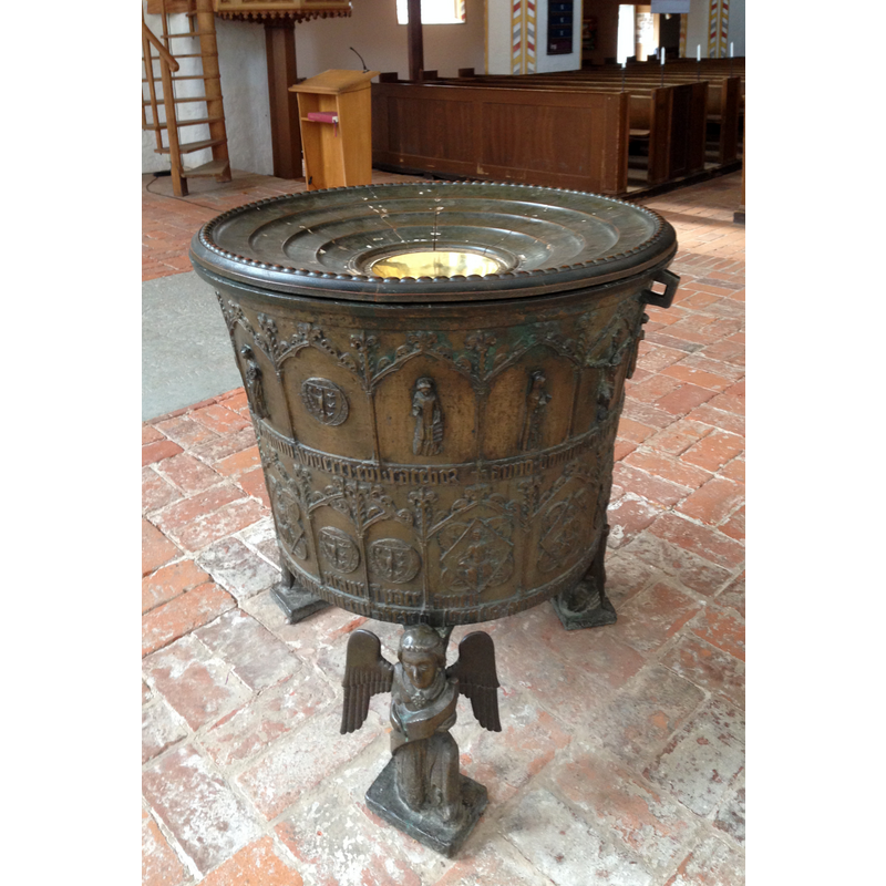 Source caption: "Baptismal font in St. Laurentius, Schönberg (Mecklenburg)."