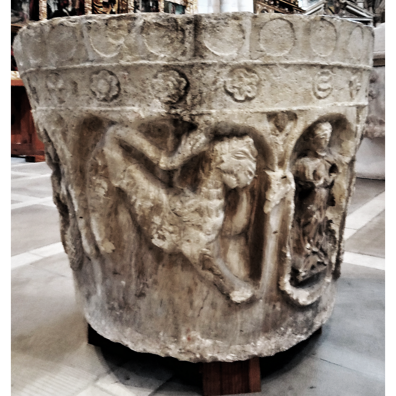 the bapttismal font originally from Albacastro