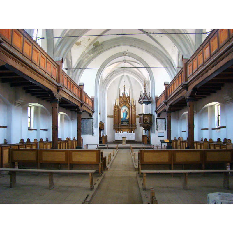 Source caption: "Biserica evanghelică, sat Senereuș; comuna Bălăușeri" -- showing a partial view of the former font of Filitelnic [cf. BSI entry] in the bottom-right corner of the image [cf. FontNotes]