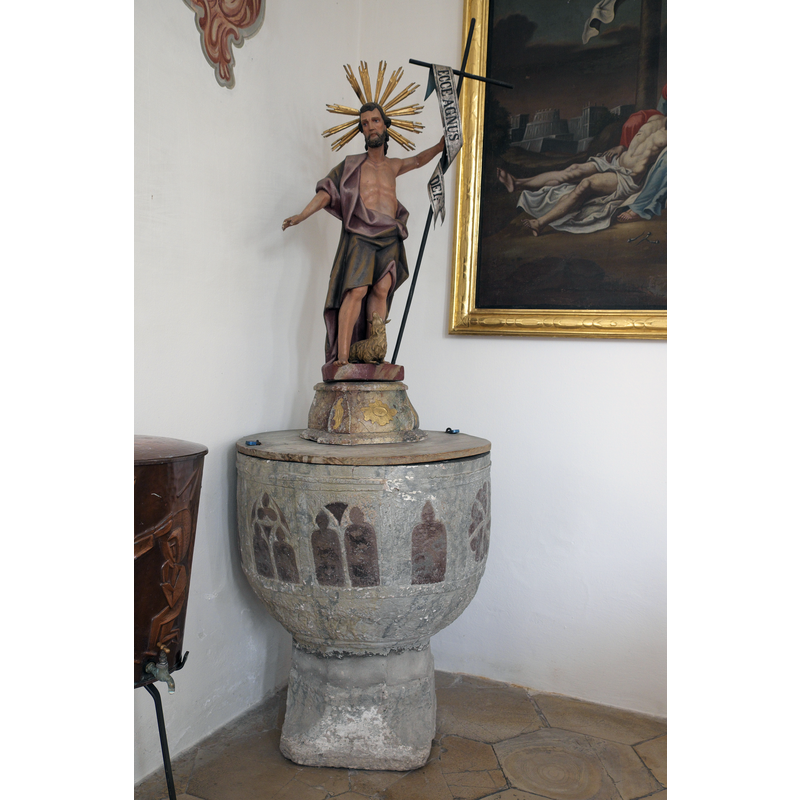 Source caption: "Katholische Pfarrkirche St. Vitus in Kottingwörth (Beilngries) im oberbayerischen Landkreis Eichstätt (Bayern/Deutschland), Taufstein aus dem 15. Jahrhundert"