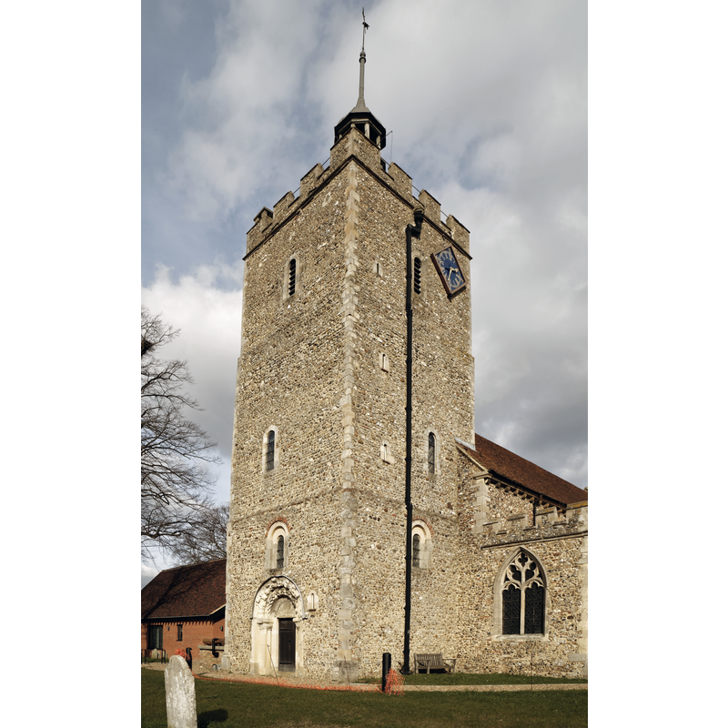 Source caption: "A view from the south-west of the Grade I listed Holy Cross Church on the B1417 Braintree Road, Felsted, Essex, England."