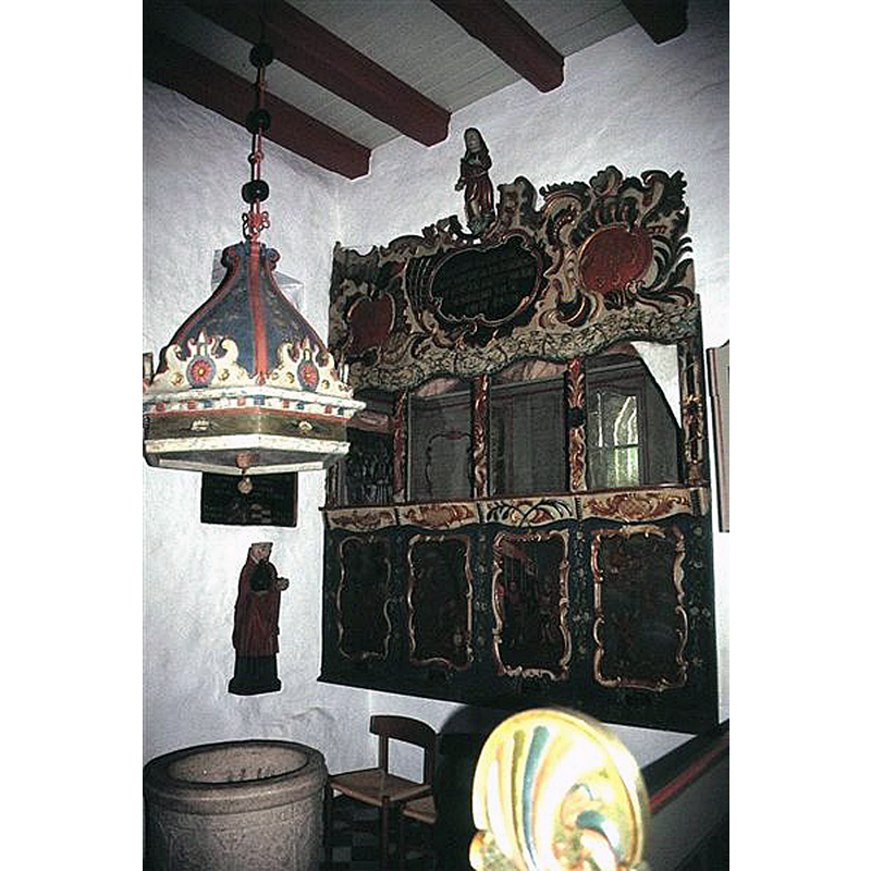 Source caption: "Ejsing Kirke i Danmark. Herskabsstol i skibet mod sydøst"
