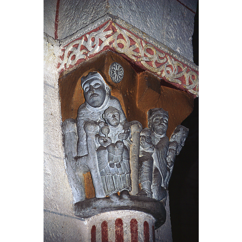 Source caption: "Kapitell in der Église de Sainte-Engrâce" -- Adoration of the Magi (detail)