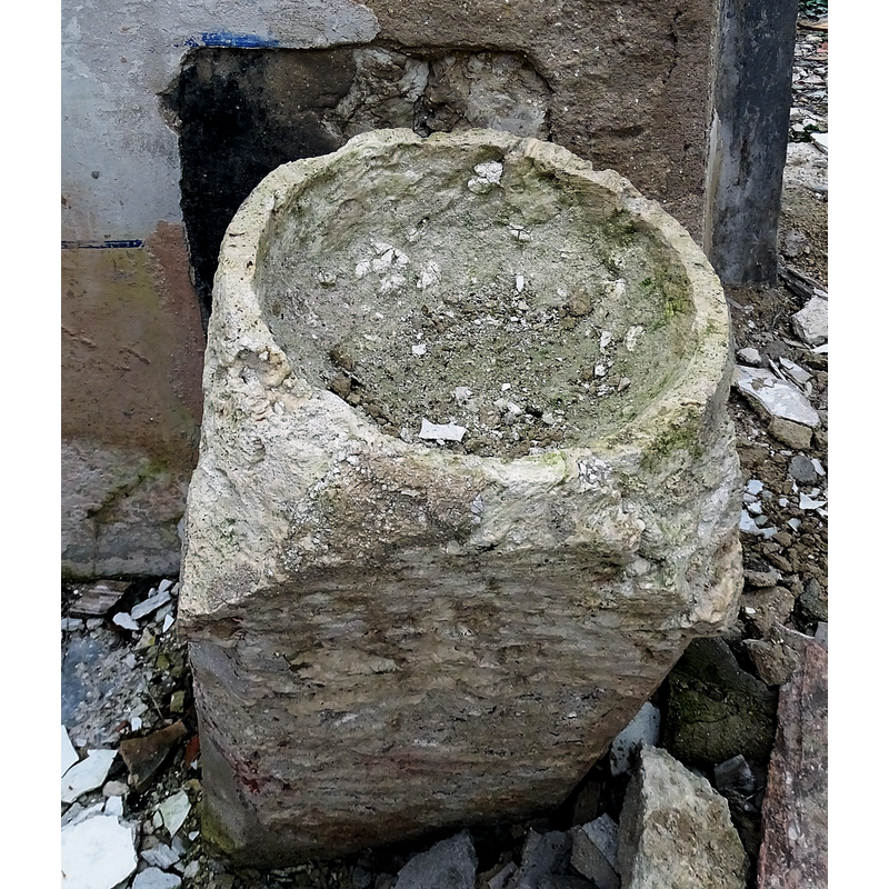 a holy-water stoup? -- the ruined church in January 2023