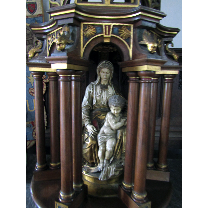 said to be a modern replica of a Madonna and Child from Bruges