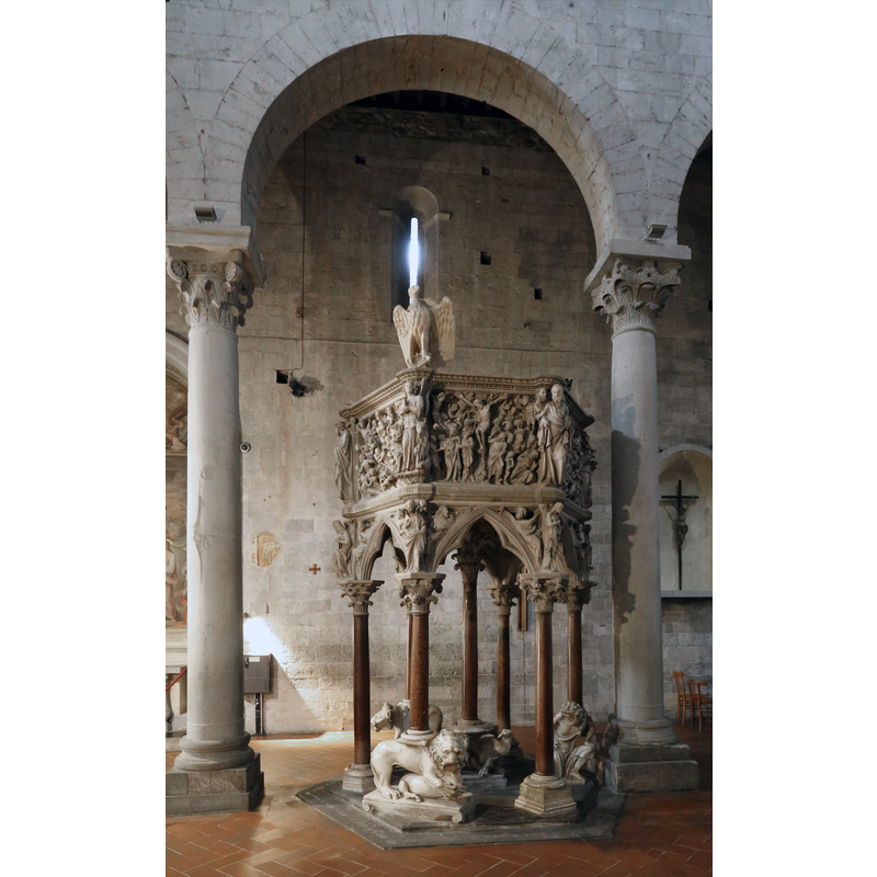 Source caption: "Giovanni Pisano's pulpit in Sant'Andrea (Pistoia)"