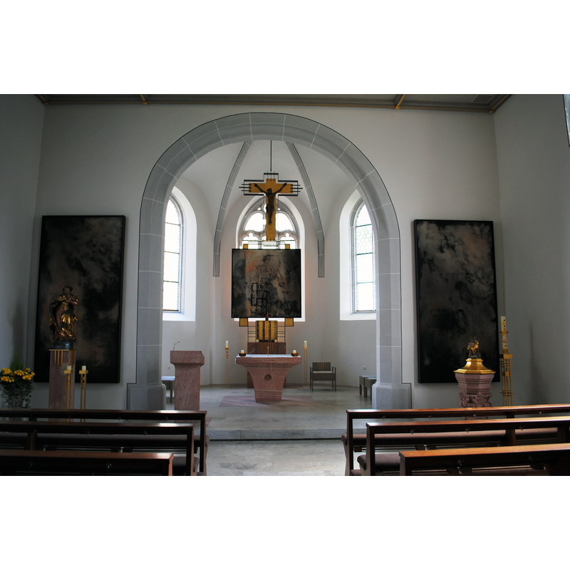 Source caption: "Innenraum, St. Laurentiuskirche, Schwarzenau" - the font and cover are partially visible on the right of the image