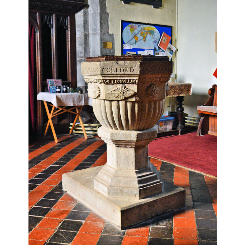 Source caption: "St Mary, Credenhill. The 17th century font, dated 1667 and originally from Eaton Bishop."