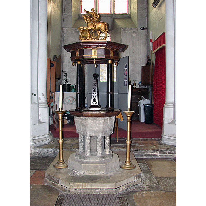 Source caption: "St George Tombland - baptismal font"