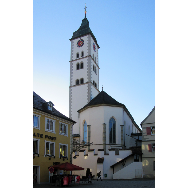 Source caption: "Die St.-Martins-Kirche in Wangen im Allgäu vom Postplatz aus gesehen."