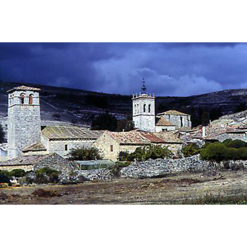 showing the village with two of its churches: Santa Maria, on the left, and San Martin, on the right