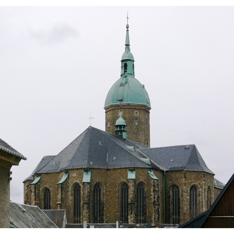 Source caption: "Annaberg-Buchholz, St. Annenkirche, von der Farbegasse aus gesehen"