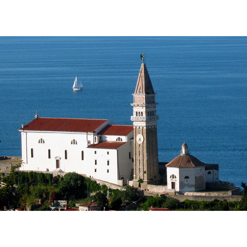 Source caption: "Piran, Kirche St. Georg mit Baptisterium"