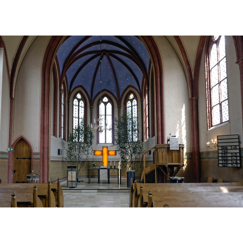 Source caption: "St. Jakobikirche (Bad Bederkesa)" -- the baptismal font is partially visible in the bottom-left corner of the image