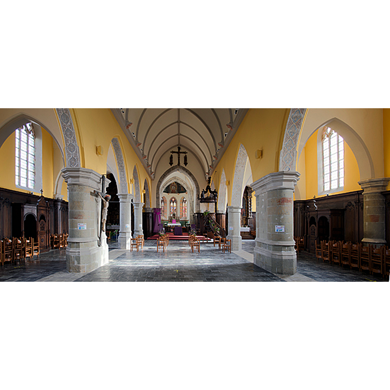 Source caption: "Deux Acren,église Saint-Martin. Lessines. Hainaut. Belgium. Intérieur, la nef. Parish church (église Saint-Martin). Interior. the nave."