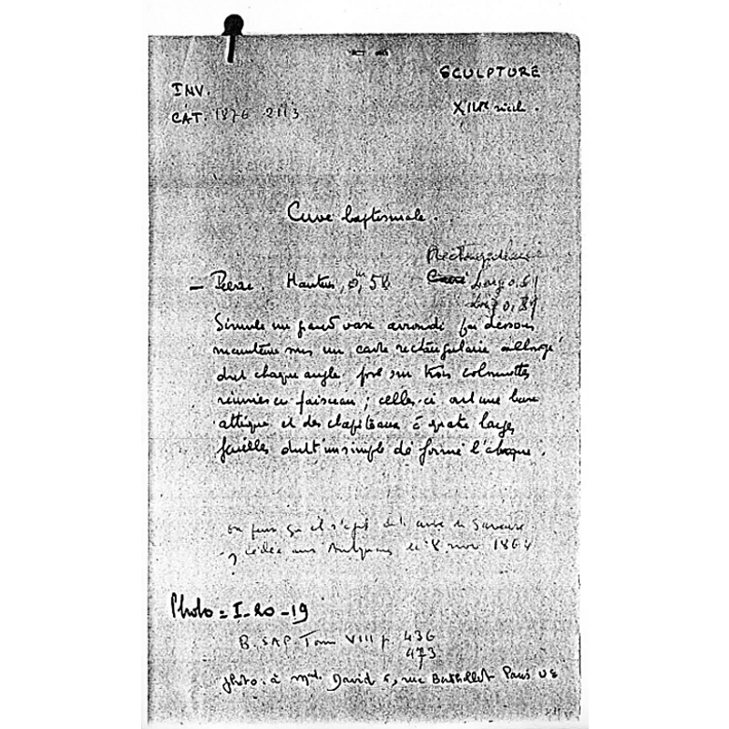 includes some measurements and the date of its transfer to the museum, 1864