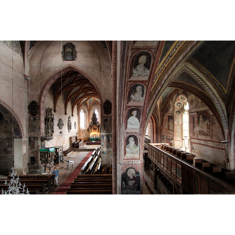 Source caption: "Štítnik, evanjelický kostol - pohľad z empory"