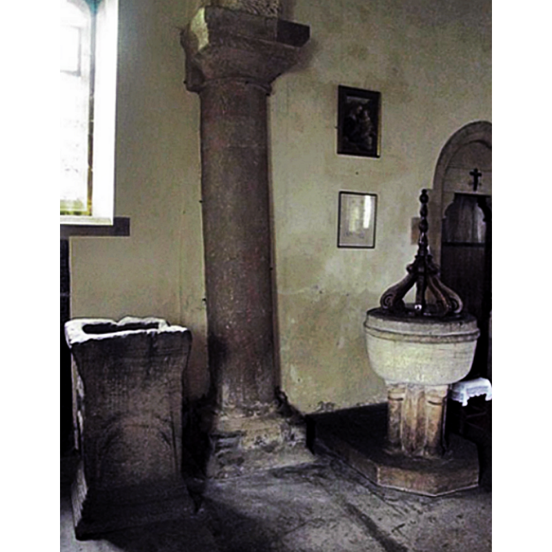 the two fonts, side by side, at the west end of the nave