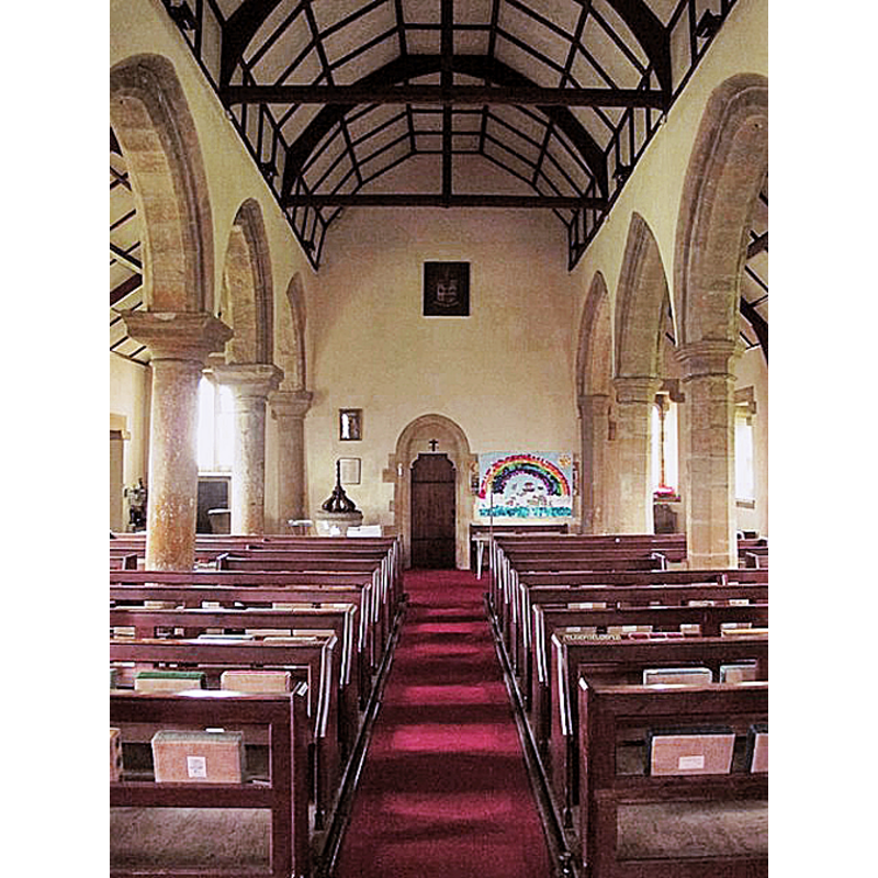 Source caption: "St. Giles Church, Chollerton - nave" -- the later font and its cover are visible at the back