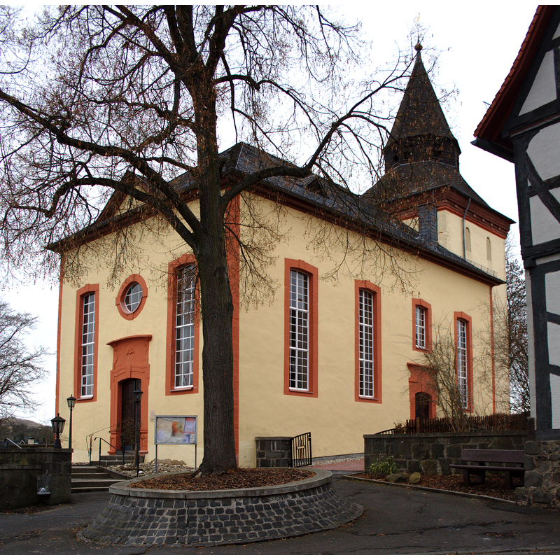 Source caption: "Protestant church in Reiskirchen Tennenwald / Hesse / Germany"