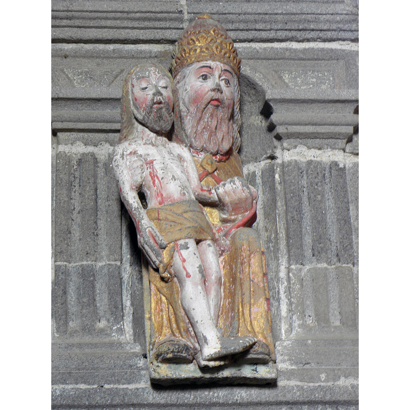Source caption: "Fonts baptismaux de l'église Notre-Dame de Bodilis [...].Sainte-Trinité souffrante."