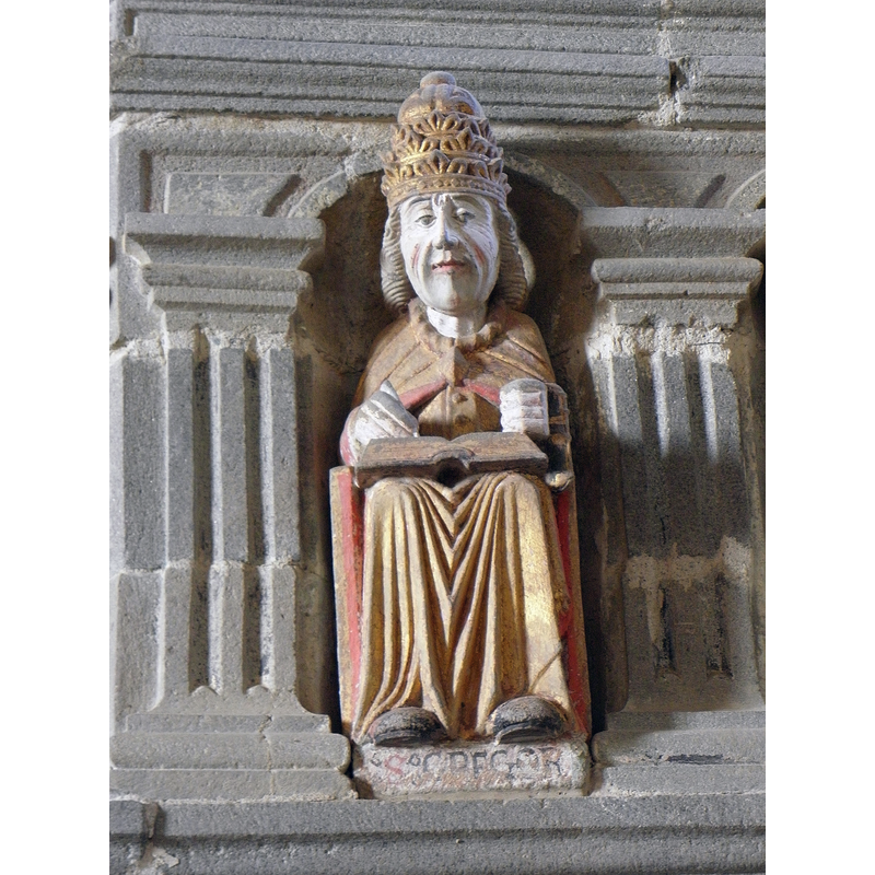 Source caption: "Fonts baptismaux de l'église Notre-Dame de Bodilis [...] Saint-Grégoire-le-Grand."