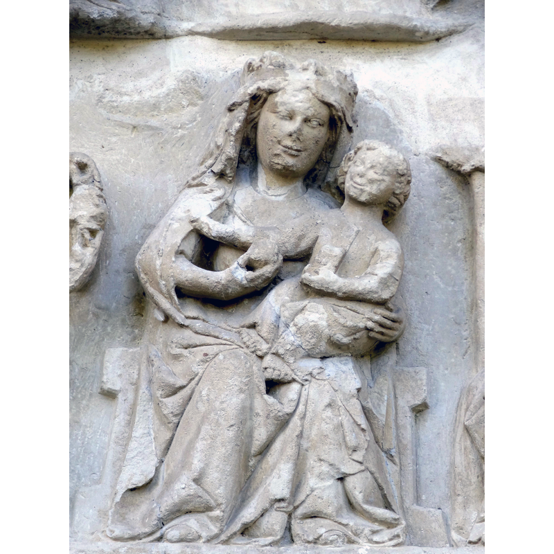 Source caption: "Crécy-la-Chapelle[...], collégiale Notre-Dame, portail occidental, tympan, Vierge à l'Enfant"