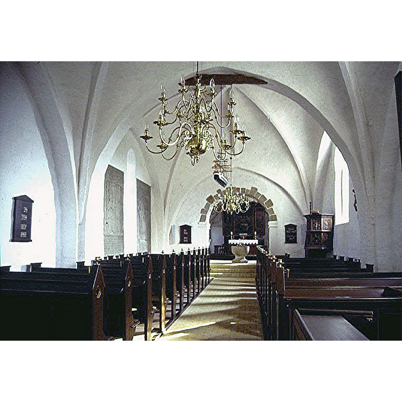Source caption: "Sønderholm Kirke i Danmark. Skibet set mod øst"