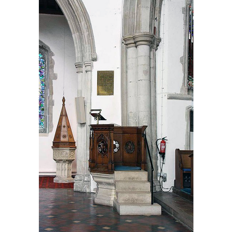 Source caption: "St Mary the Virgin, Great Dunmow, Essex - Pulpit"