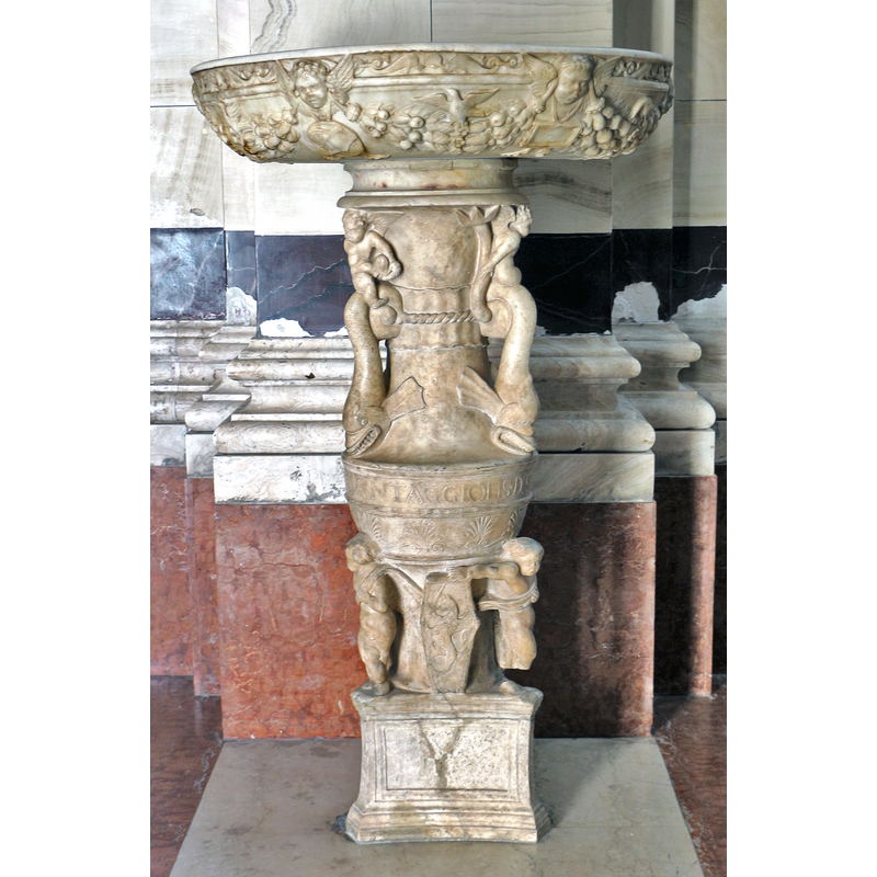 Source caption: "Scuola di antonio federighi, acquasantiera del duomo di grosseto, 1506"