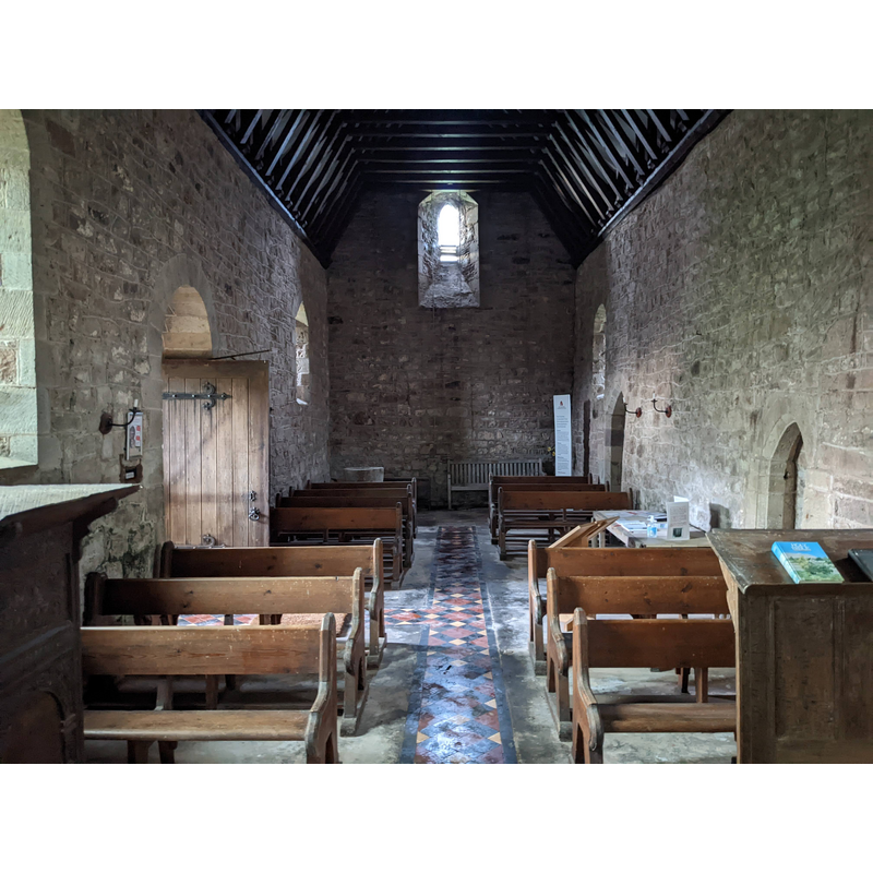 Source caption: "St. Mary's church (Nave | Wormsley)" -- showing the medieval font in the southwest corner of the nave