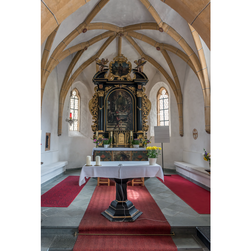 Source caption: "Gotischer Chor in der röm.-kath. Pfarrkirche Sankt Oswald am Kirchweg 16 in Sankt Oswald, Stadtgemeinde Bad Kleinkirchheim, Bezirk Spittal an der Drau, Kärnten, Österreich, EU"