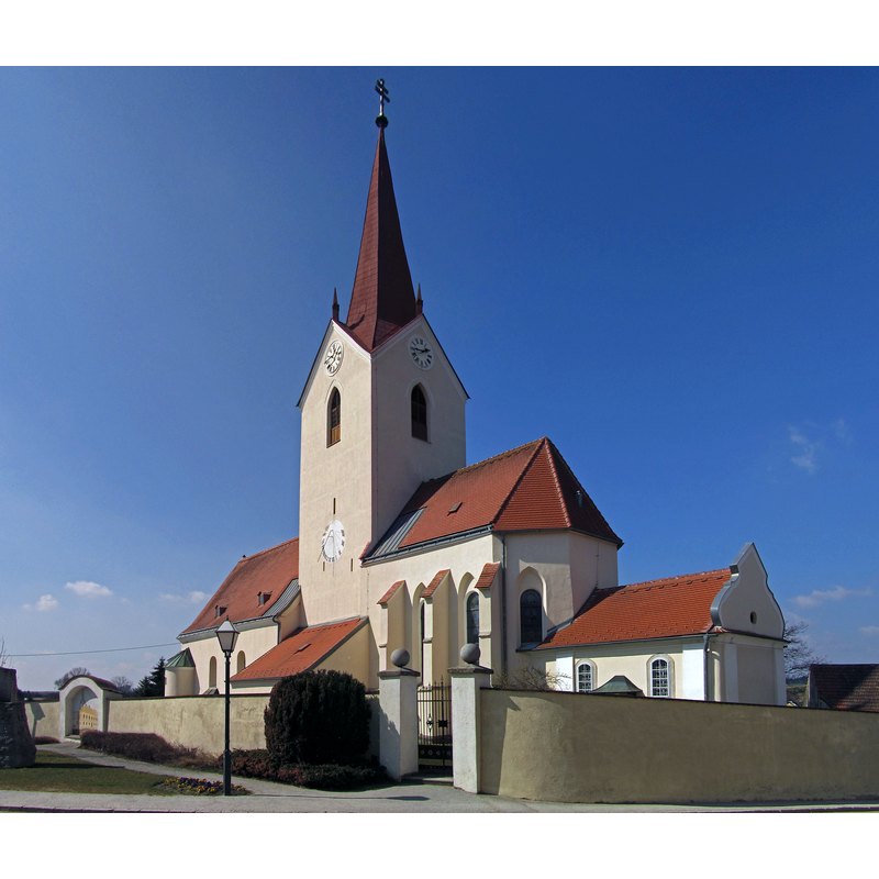 Source caption: "Kath. Pfarrkirche hl. Ägydius und Friedhof in Schweiggers"