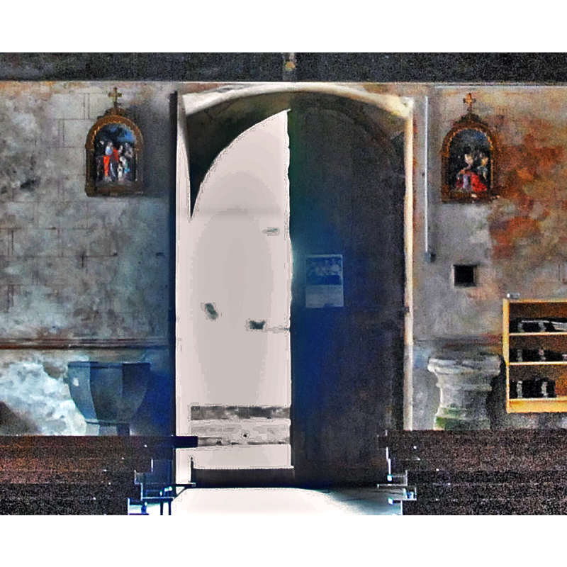 the two vessels at the west end of the nave, to the right and left of the west entranceway [cf. FontNotes]