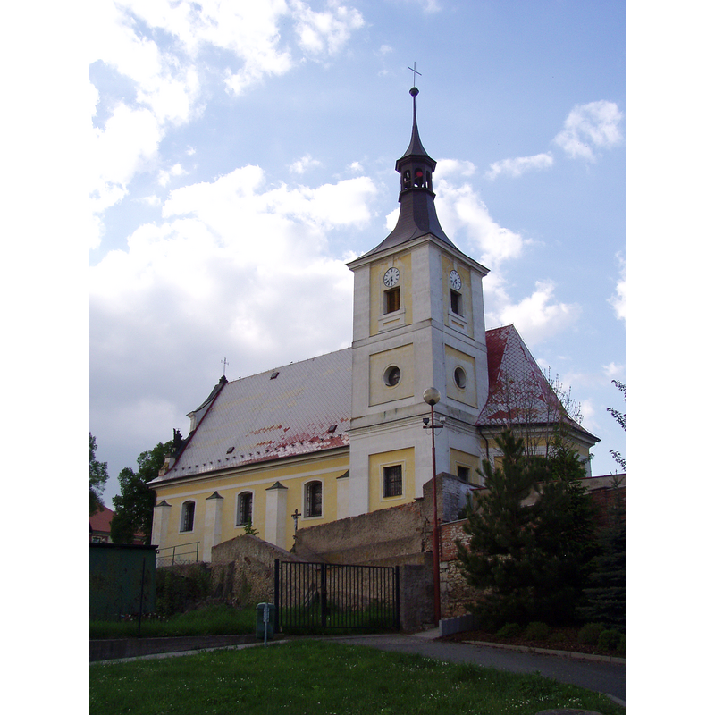 Source caption: "Kostel sv. Jana Křtitele v Holohlavech"