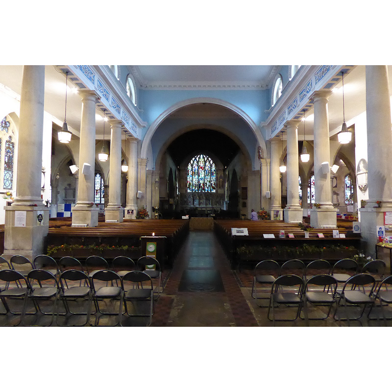 Source caption: "Interior of St Mary of Charity church. The nave of St Mary of Charity church, Faversham"