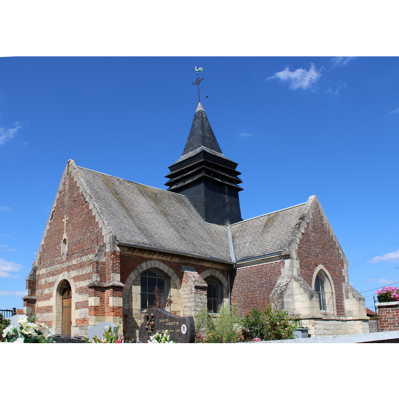 Source caption: "Maucourt [...] L'église St-Leu et St-Gilles" -- the re-built church