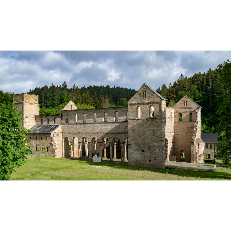 Source caption: "Southeast view of the Romanesque abbey church ruin in Paulinzella, Germany"