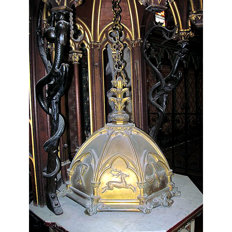 the late-19thC font, baldaquin and cover