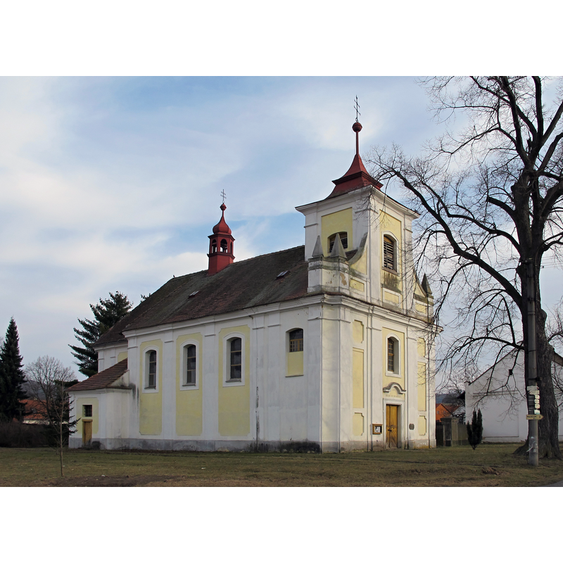 Source caption: "kostel Archanděla Michaela ve Skryjích, okres Rakovník"