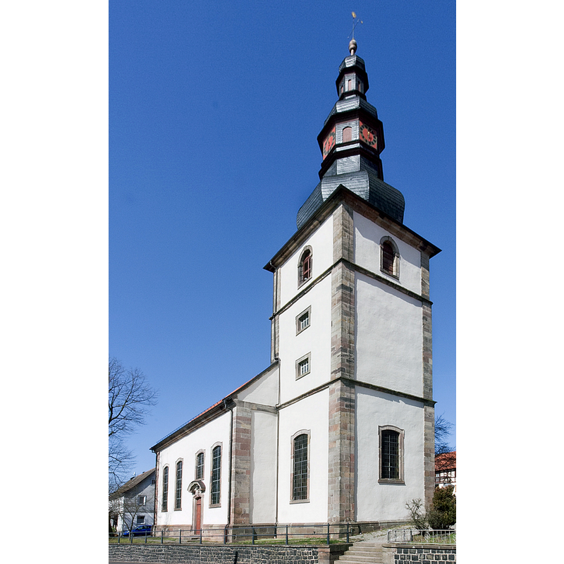 Source caption: "Evangelische Andreaskirche in Altenschlirf, Stadtteil von Herbstein im Vogelsberg."