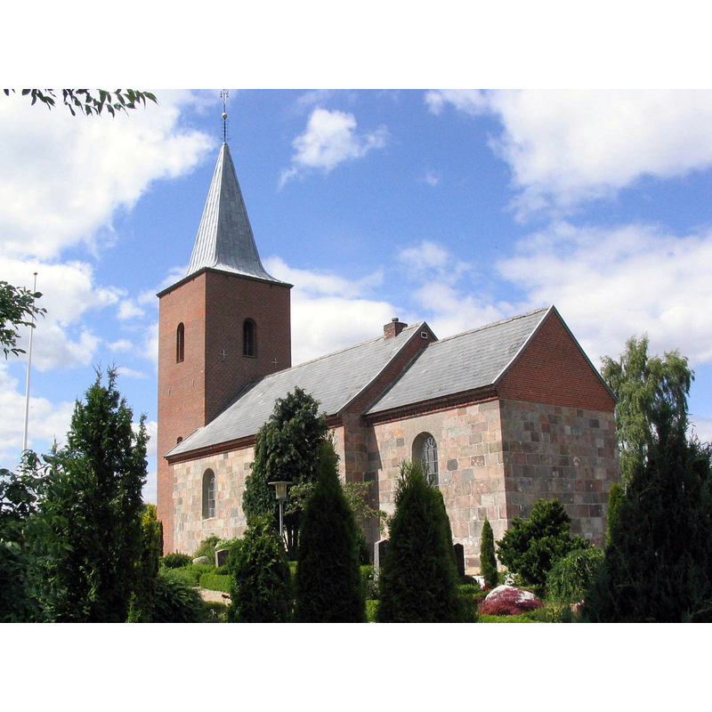 Source caption: "Skjød Kirke in Skjød Sogn in Hammel Kommune, Denmark."