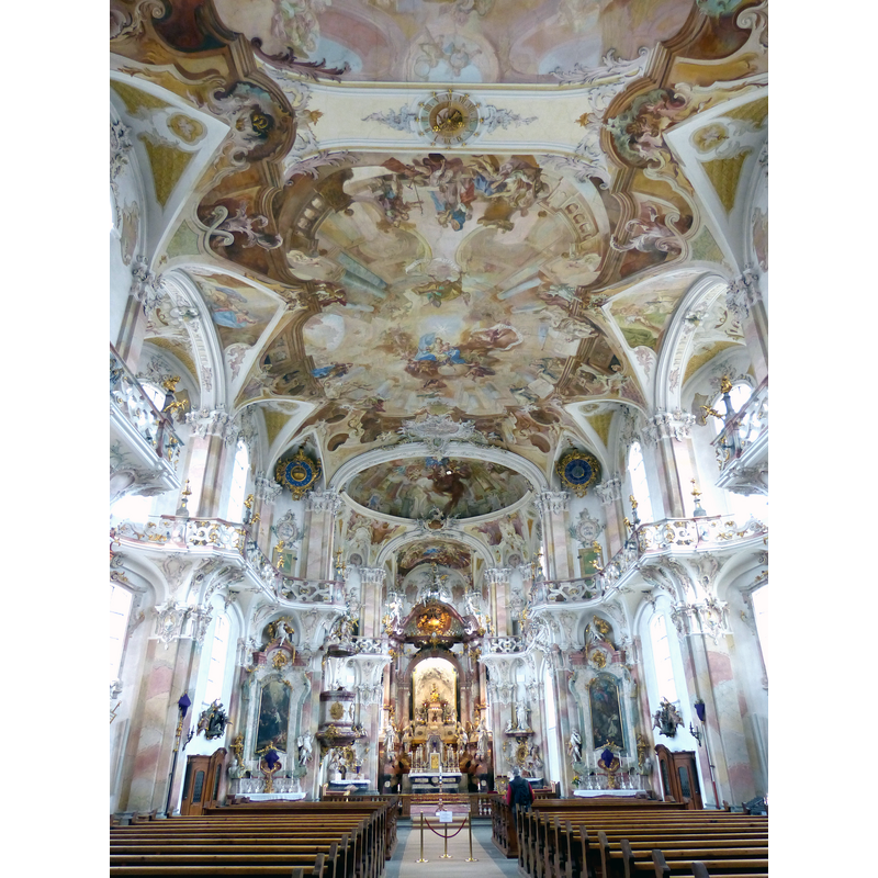 Source caption: "Birnau ( Baden-Württemberg ). Wallfahrtskirche Maria Himmelfahrt ( 1750 ) - Innenraum" -- interior view of the present church, consecrated in 1747; replaced the earlier church demolished in 1745