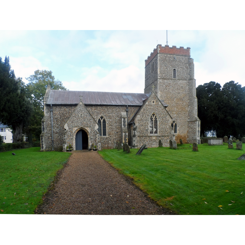 Source caption: "St Mary's church, Dallinghoo. It dates from the late C11/early C12 with C14 and C15 additions." -- "The eastern chancel is now demolished and the base of the tower serves as a chancel" [cf. FontNotes]