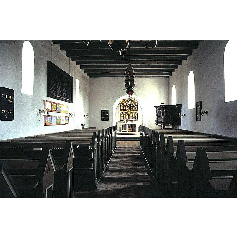 Source caption: "Fur Kirke i Danmark. Skibet set mod øst"