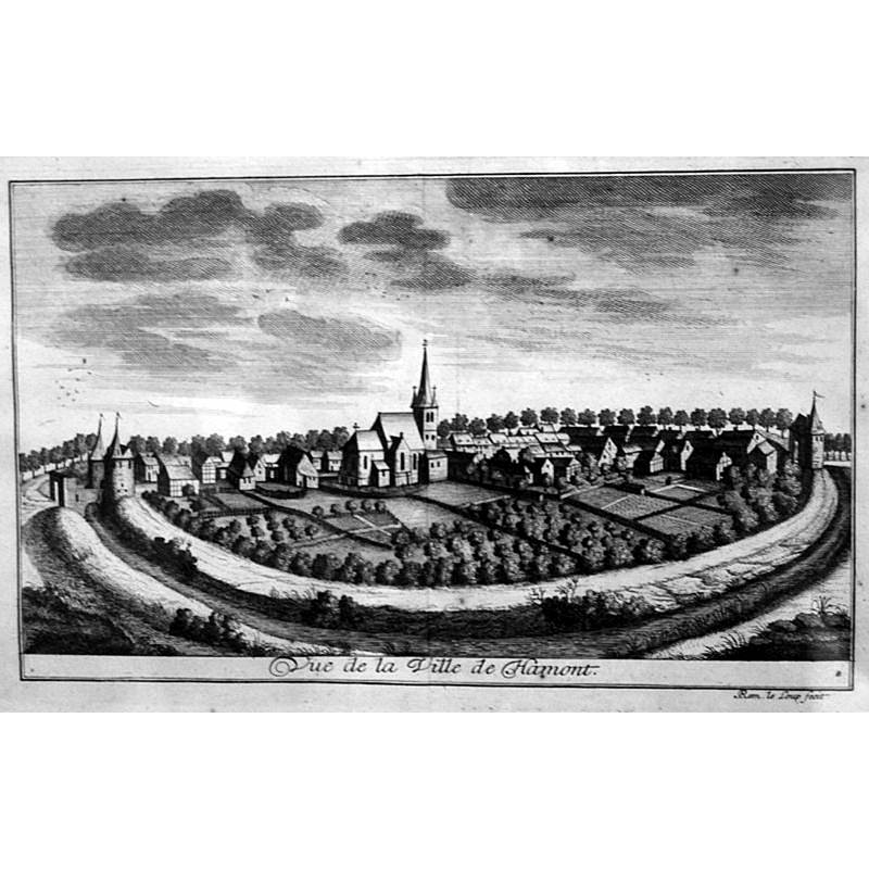 Source caption: "Remacle Le Loup (1694-1746), Vue de la Ville de Hamont, ca. 1740, papier, kopergravure."