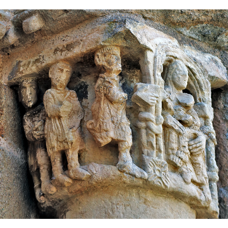 the original image has been distorted slightly here to get a better view of the Madonna and Child on the right
