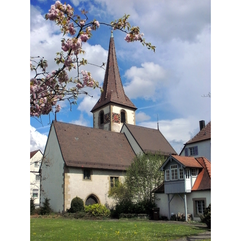 Source caption: "Martinskirche in Remseck-Neckargröningen, Blick aus dem Pfarrgarten von Südwesten"