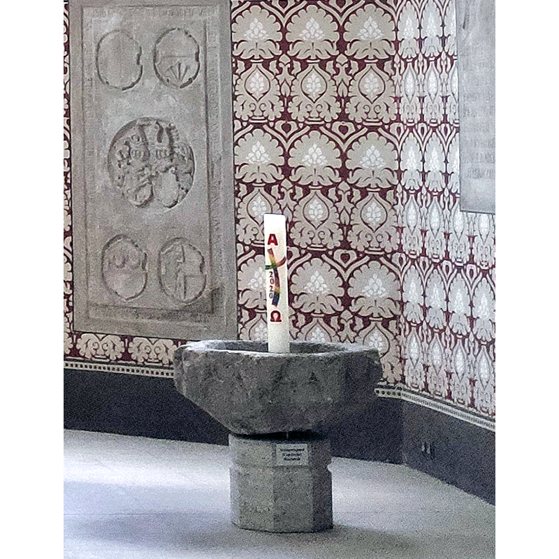 showing the earlier font in the south side of the chancel